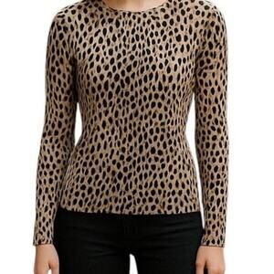 J Crew Women's Teddie Sweater Animal Print Blouse in Black and Cream Size XS